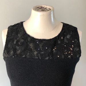 St. John BEAUTIFUL Black Sequin Lace Woven Cocktail Dress